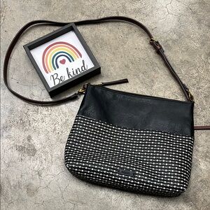 Fossil Black and White Crossbody Bag with Textured Design